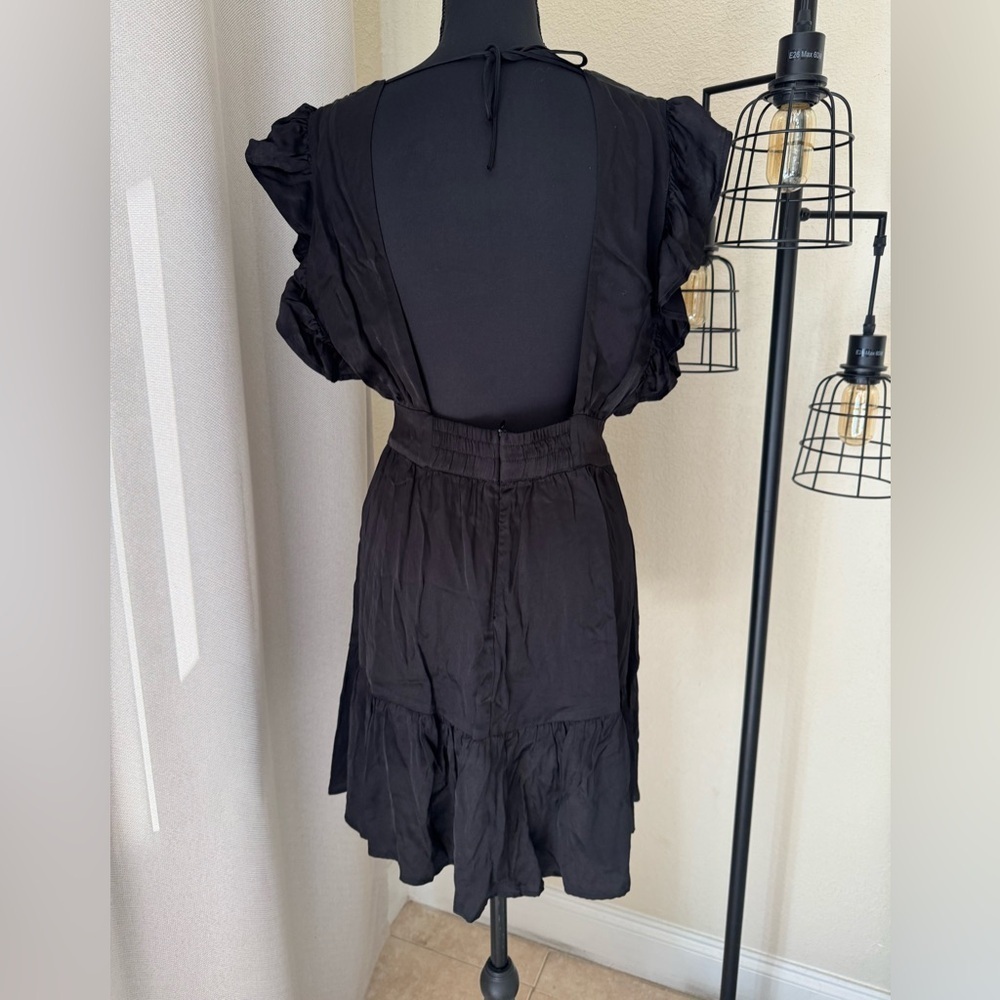 Stillwater Jesse Black Ruffle Mini Dress Small Plunge Boho - Picture 7 of 10